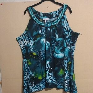 Multicolored Sleeveless Boxy Blouse with Embellishments